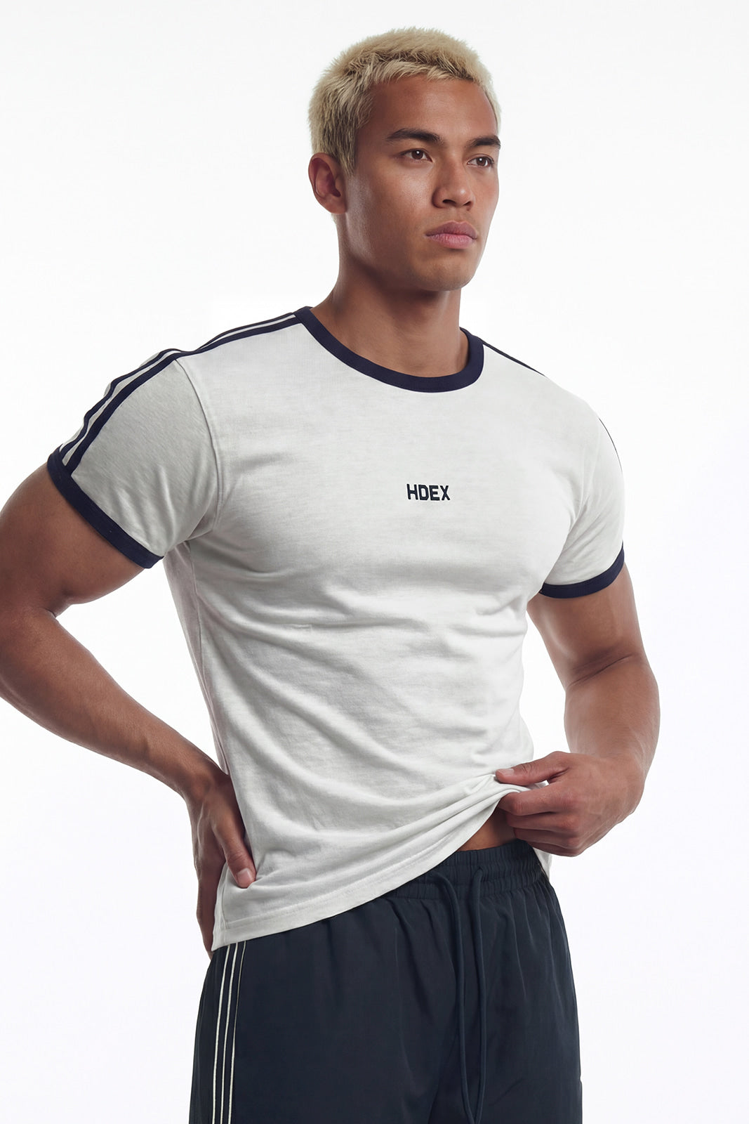 HDEX Easy Muscle Fit Track Ringer Short Sleeve Melange White gallery 1