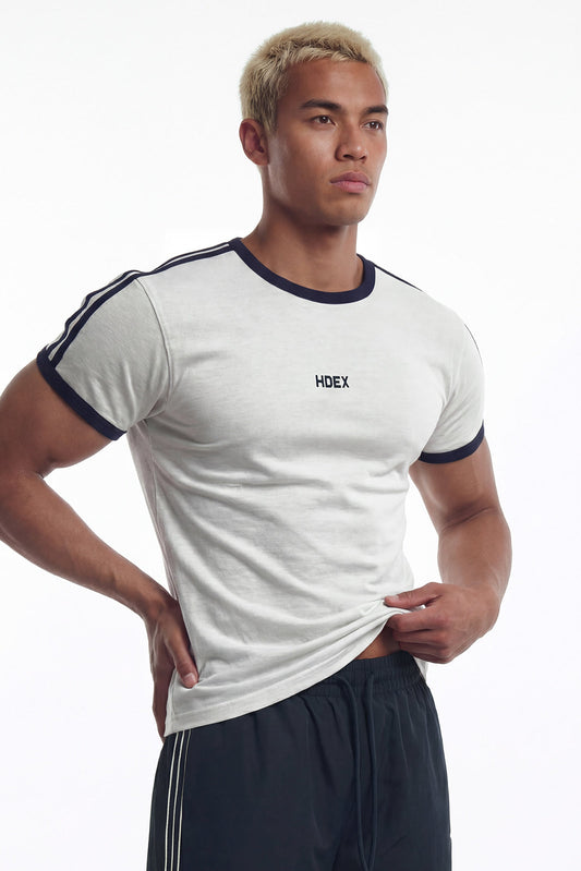 HDEX Easy Muscle Fit Track Ringer Short Sleeve Melange White gallery 1