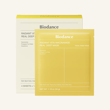 [長效提亮膚色] Biodance Radiant Vita Niacinamide Real Deep Mask 煙醯胺美白提亮均勻膚色面膜 4片 韓國代購 香港