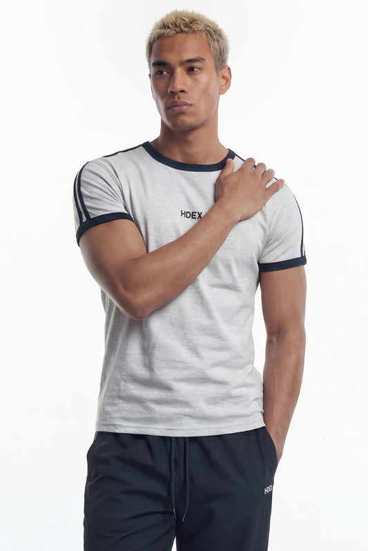 HDEX Easy Muscle Fit Track Ringer Short Sleeve Melange White gallery 2