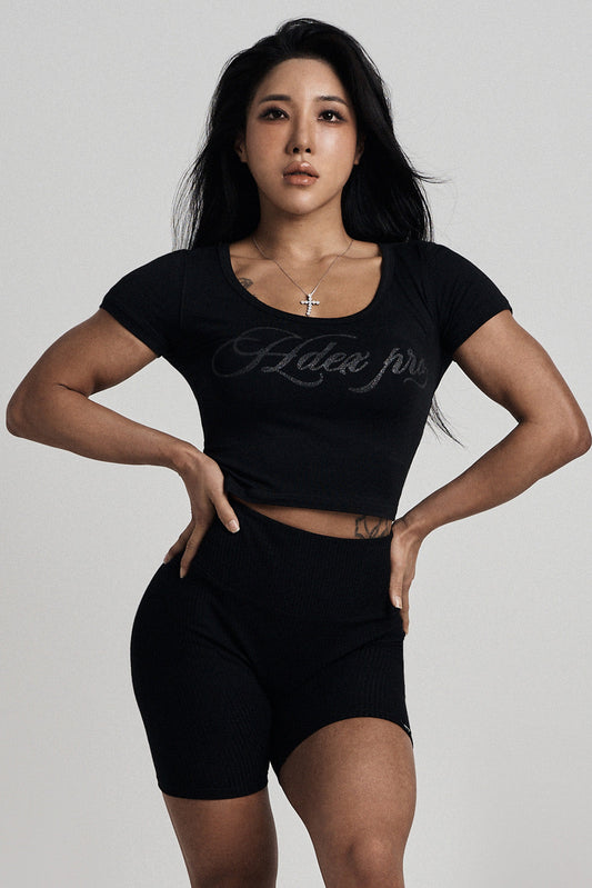 HDEX Sparkle Deep Neck Crop Short Sleeves Black official image 2