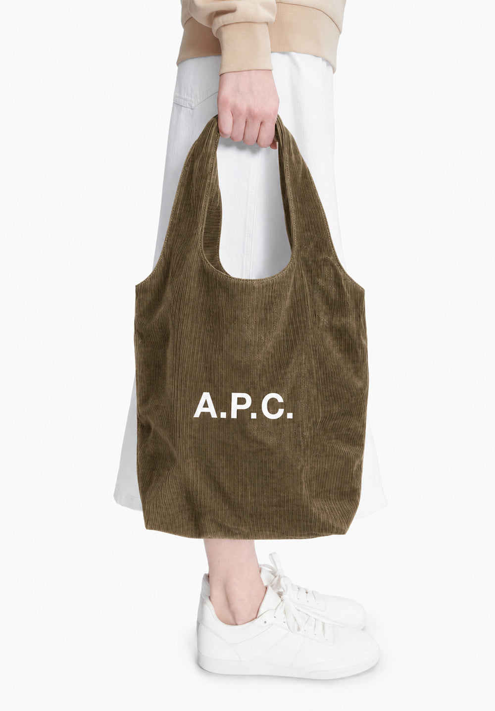 A.P.C. Ninon Tote Bag Taupe Corduroy official worn image