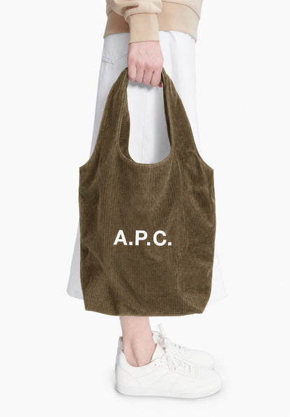 A.P.C. Ninon Tote Bag Taupe Corduroy official worn image