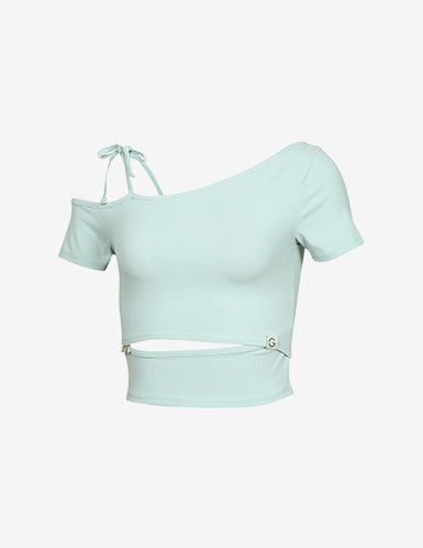 GRANDELINE - El-Flex Rib One-Shoulder Cut-out Crop Top 薄荷綠 商品圖片