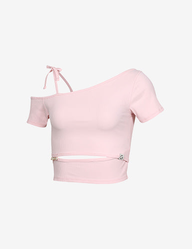 GRANDELINE - El-Flex Rib One-Shoulder Cut-out Crop Top 粉紅 商品圖片