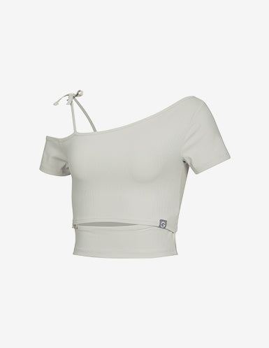 GRANDELINE - El-Flex Rib One-Shoulder Cut-out Crop Top 沙色 商品圖片