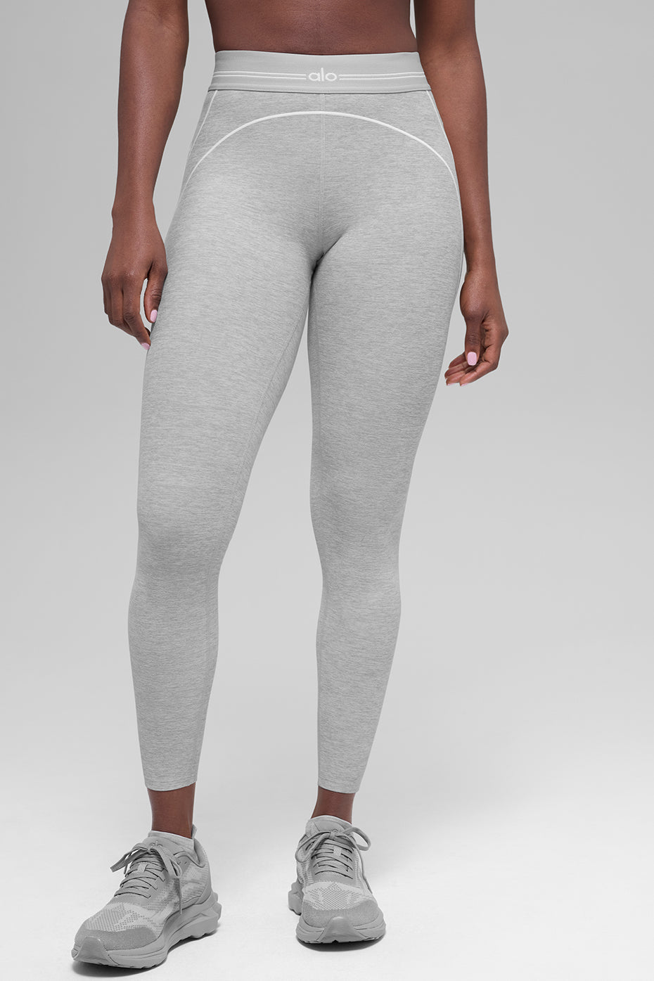Alo Yoga 7/8 High-Waist Alosoft Heart Throb Legging - Athletic Heather Grey/White 3