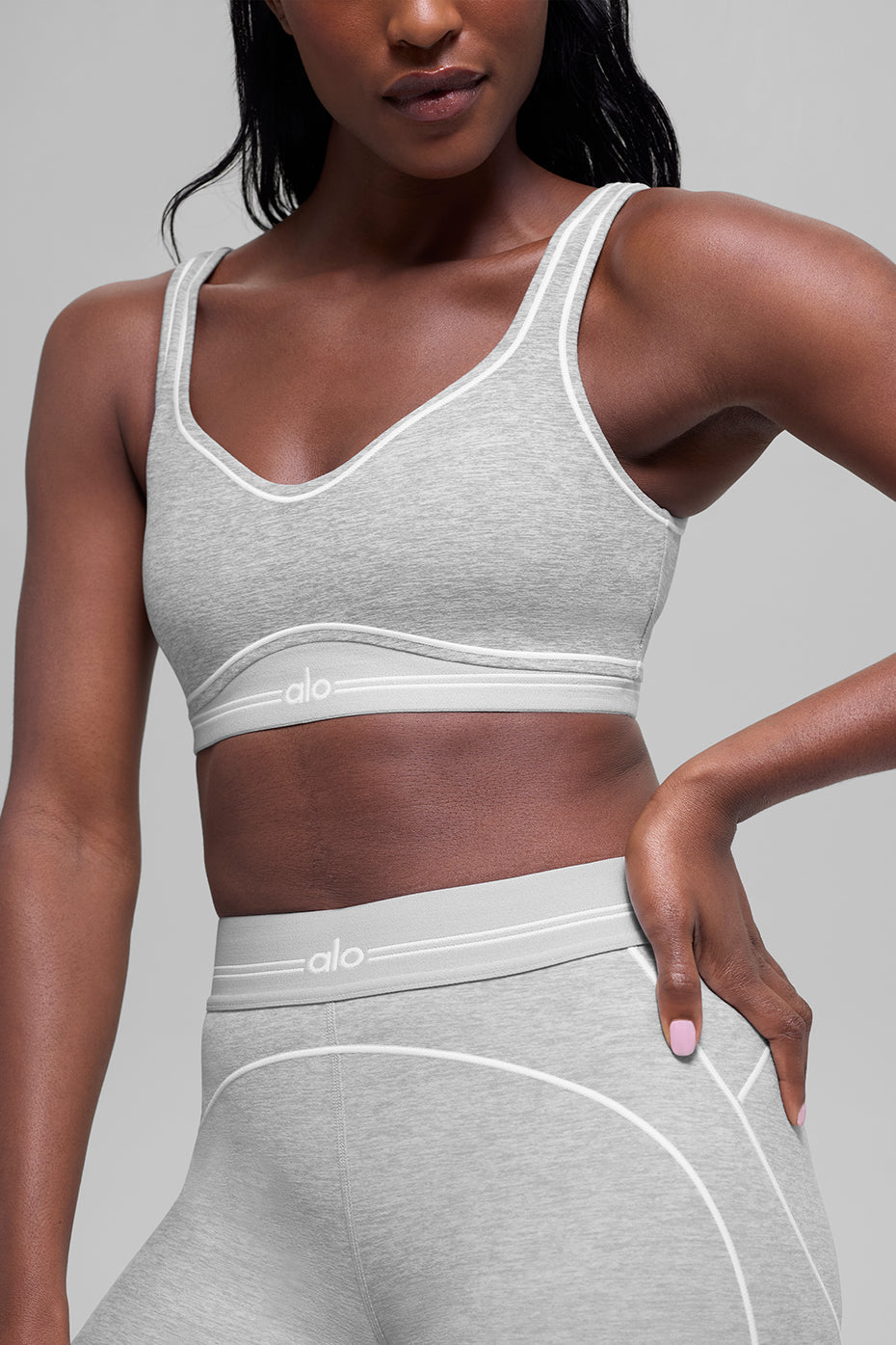 Alo Yoga Alosoft Heart Throb Bra - Athletic Heather Grey/White 5