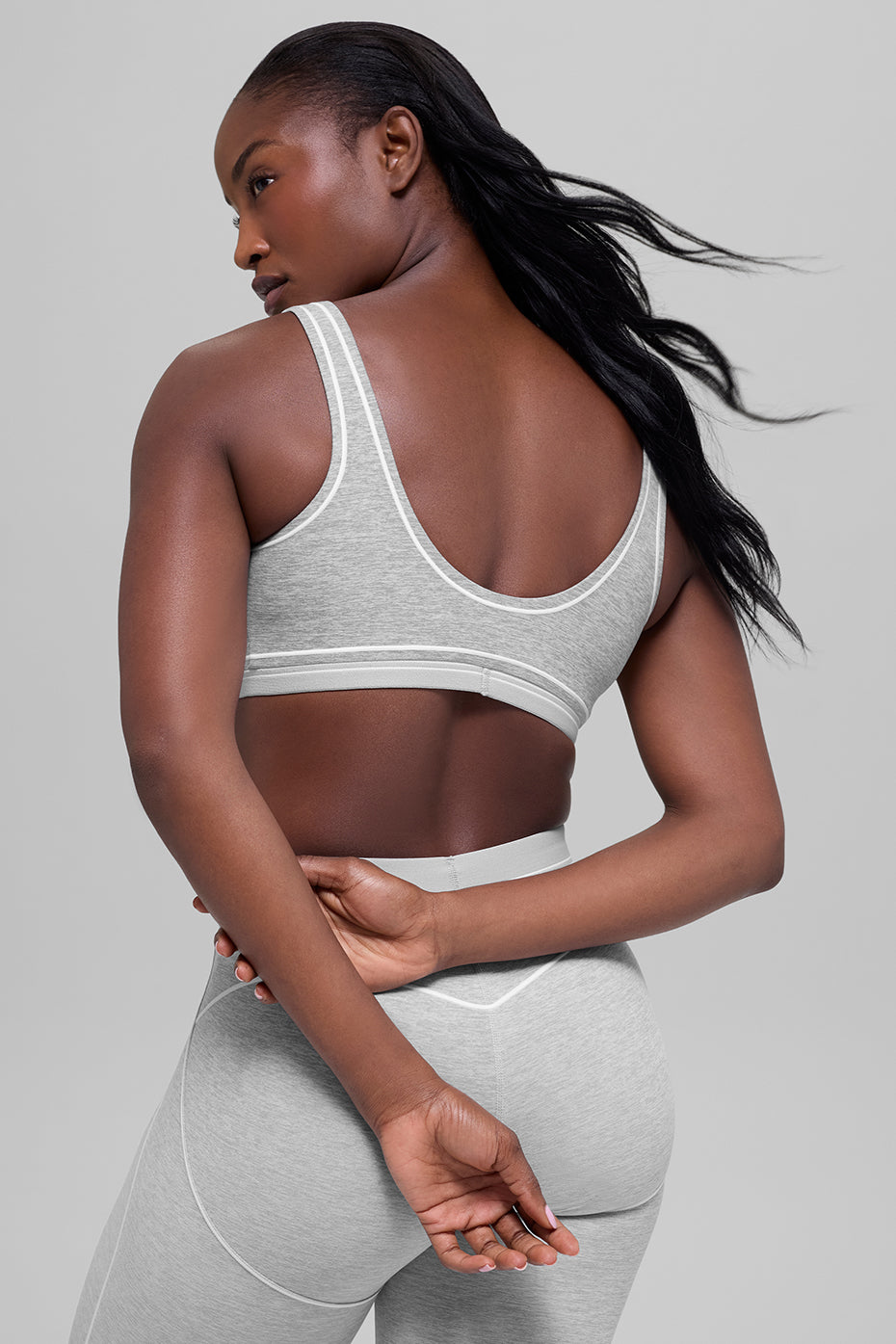 Alo Yoga Alosoft Heart Throb Bra - Athletic Heather Grey/White 3