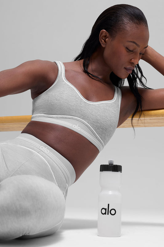Alo Yoga Alosoft Heart Throb Bra - Athletic Heather Grey/White 2