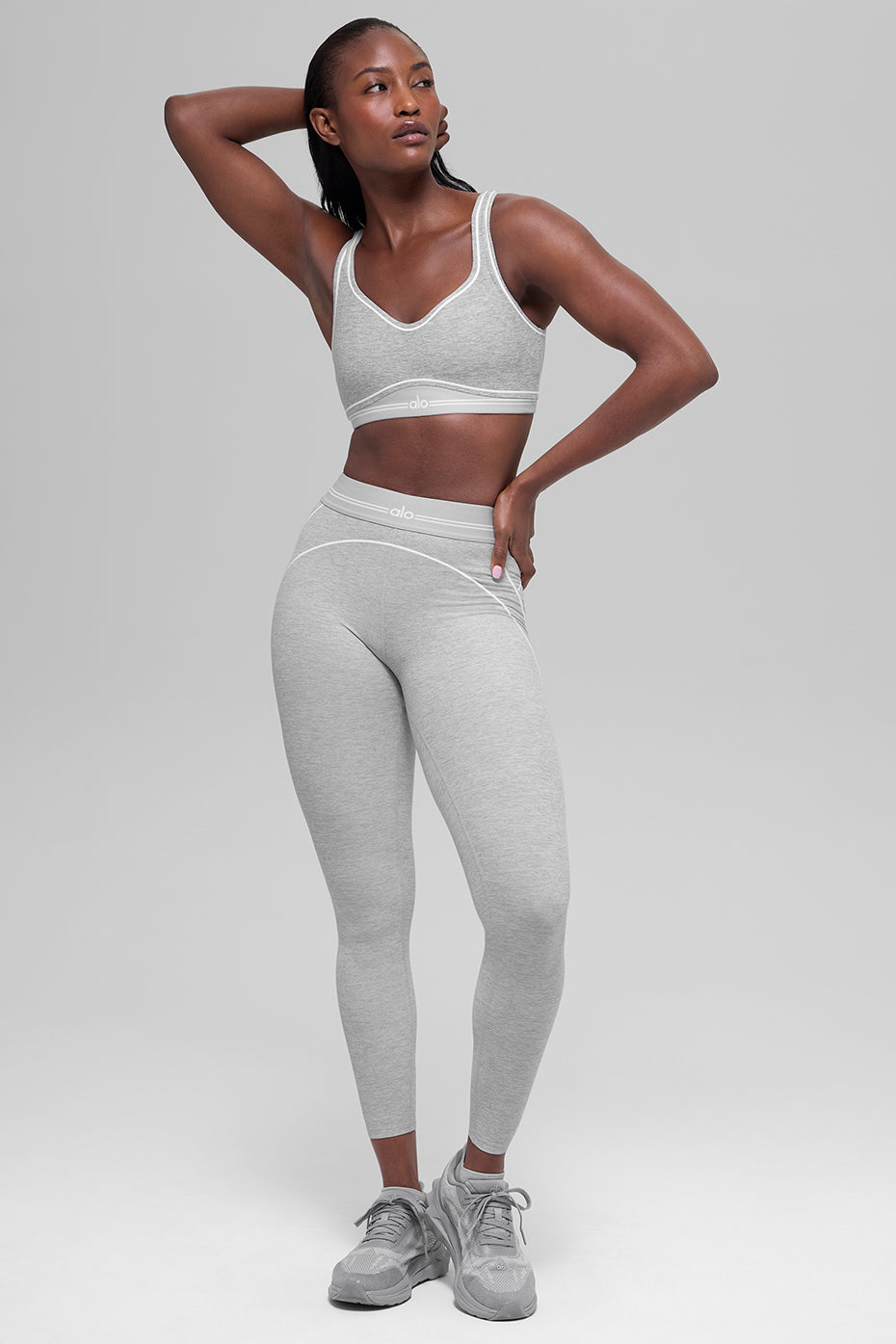 Alo Yoga Alosoft Heart Throb Bra - Athletic Heather Grey/White 6