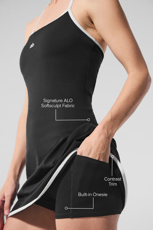 Alo Yoga ALO Softsculpt Halter Tennis Dress Black/White official image 2