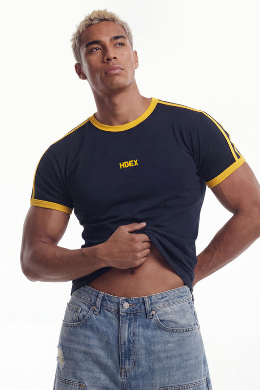 HDEX Easy Muscle Fit Track Ringer Short Sleeve Dark Navy gallery 2