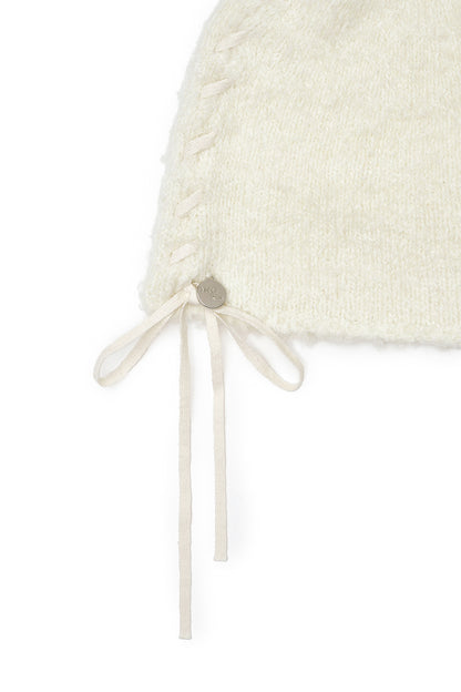 Matin Kim Ribbon Tie Knit Beanie in Ivory 象牙白 細節圖 2