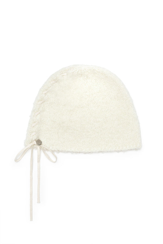Matin Kim Ribbon Tie Knit Beanie in Ivory 象牙白 冷帽 韓國代購 香港