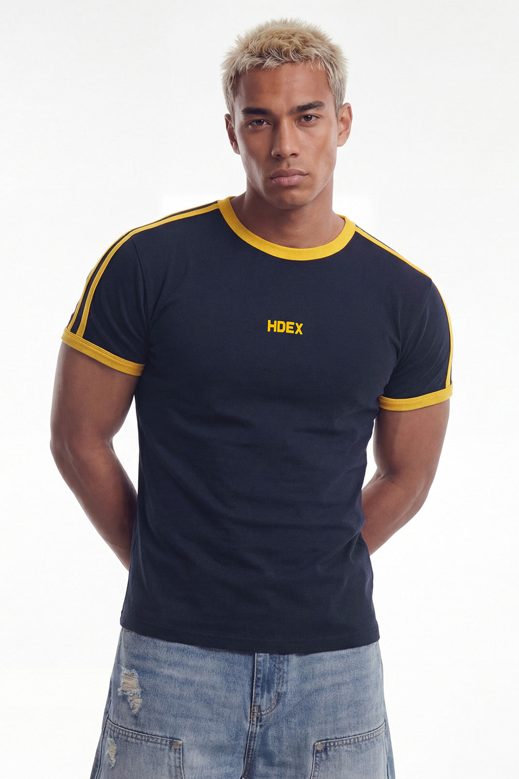 HDEX Easy Muscle Fit Track Ringer Short Sleeve Dark Navy gallery 1