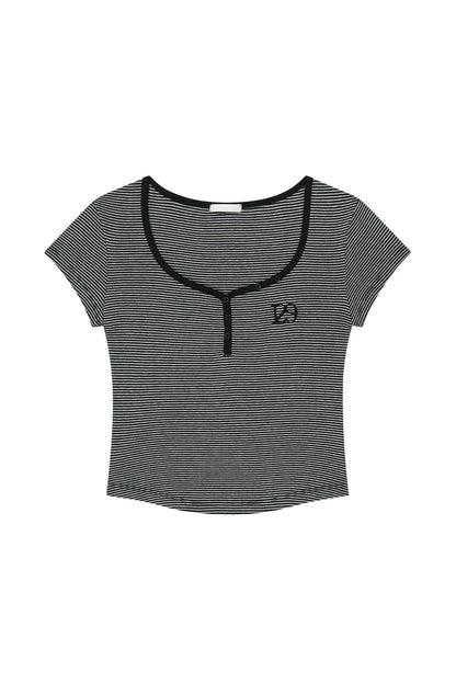ILLIGO 129 Button Henley Neck T-Shirt Black Stripe official angle image 3