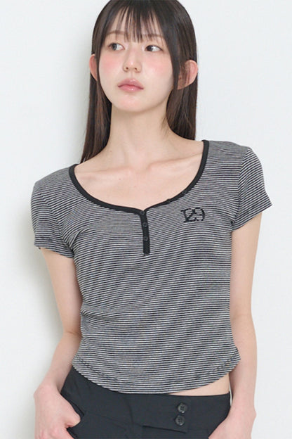 ILLIGO 129 Button Henley Neck T-Shirt Black Stripe official main image