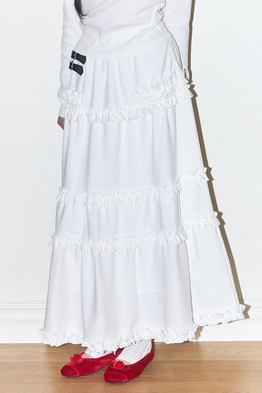 ILLIGO Buckle Frill Long Skirt Check Beige main image