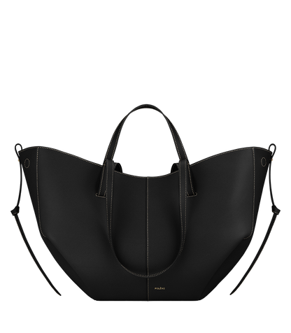 Polène Cyme Textured Black with Ecru Stitching